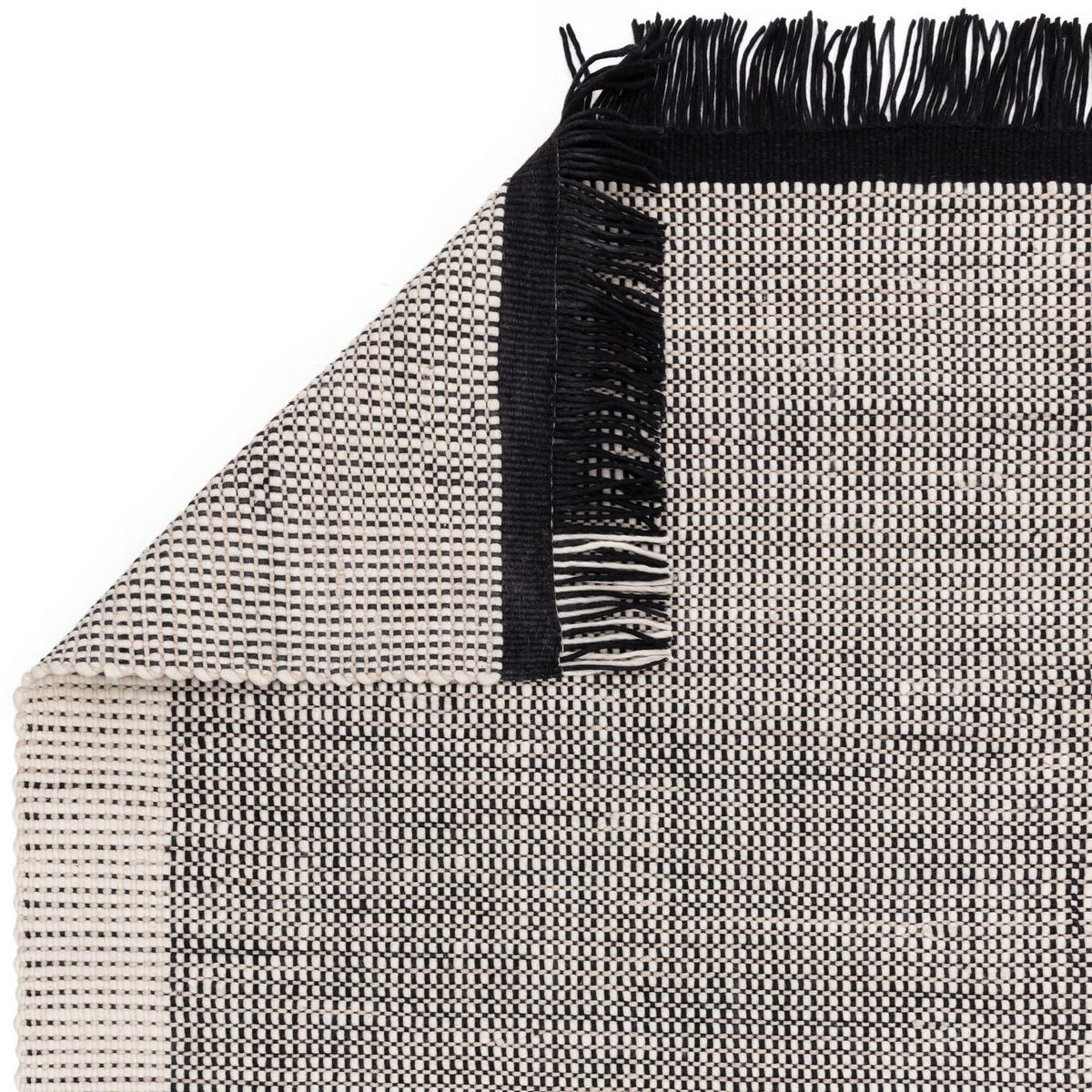TEPPICH Wolle handgewebt mit Korbmuster Fransen PISA, Schwarz-Weiß 120x170 cm - Schwarz, Textil (120/170cm) - KADIMA DESIGN