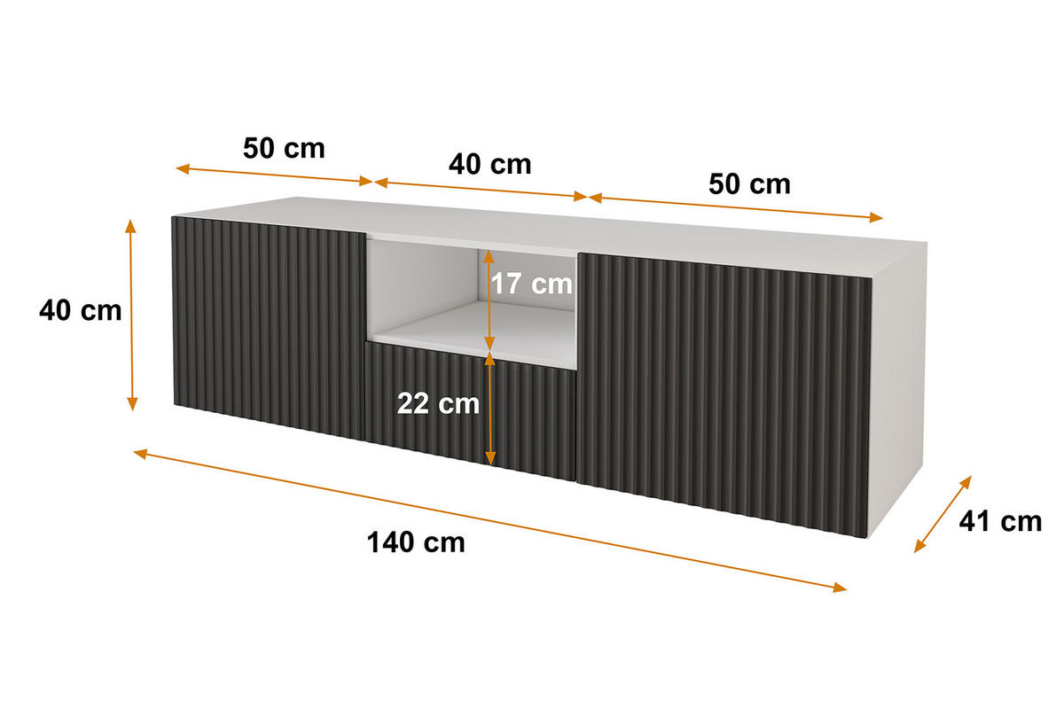 LOWBOARD NOA-2-W 140x40x41 cm - Weiß / Schwarz - Schwarz, Holzwerkstoff (140/40/41cm) - ALTDECOR