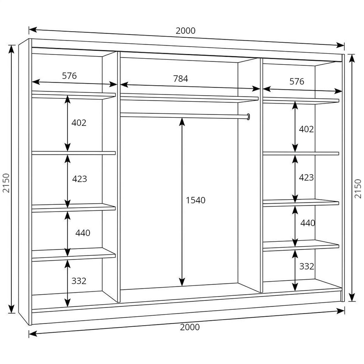 SCHWEBETÜRENSCHRANK BELANO 200 cm. Innenausstattung: Standard - Graphitfarben/Braun, Holzwerkstoff (200/215/59.5cm) - A&J MöbelLand