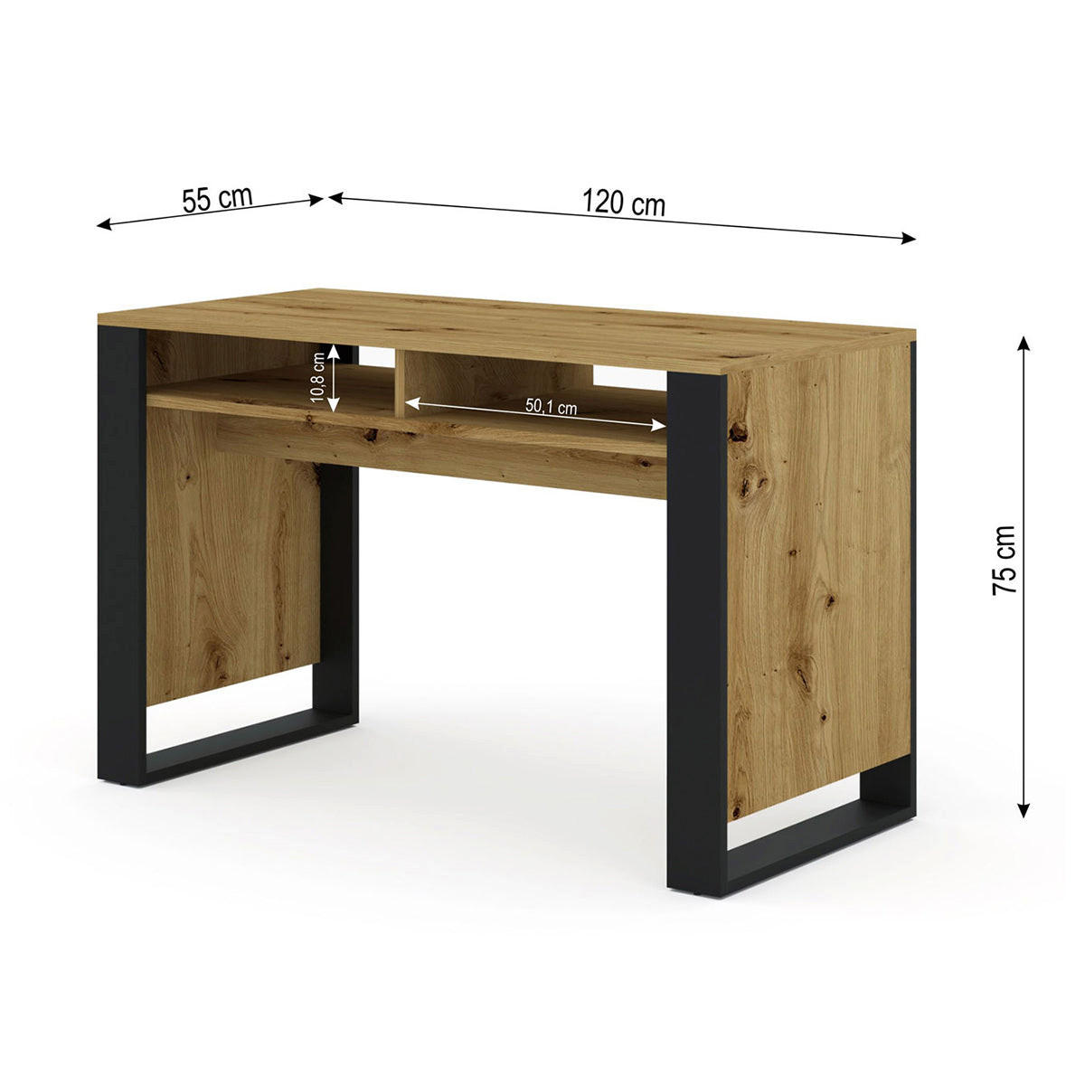 SCHREIBTISCH Gani Holz und Mattschwarz - Schwarz, Holzwerkstoff (55/120/75cm) - Petits-meubles