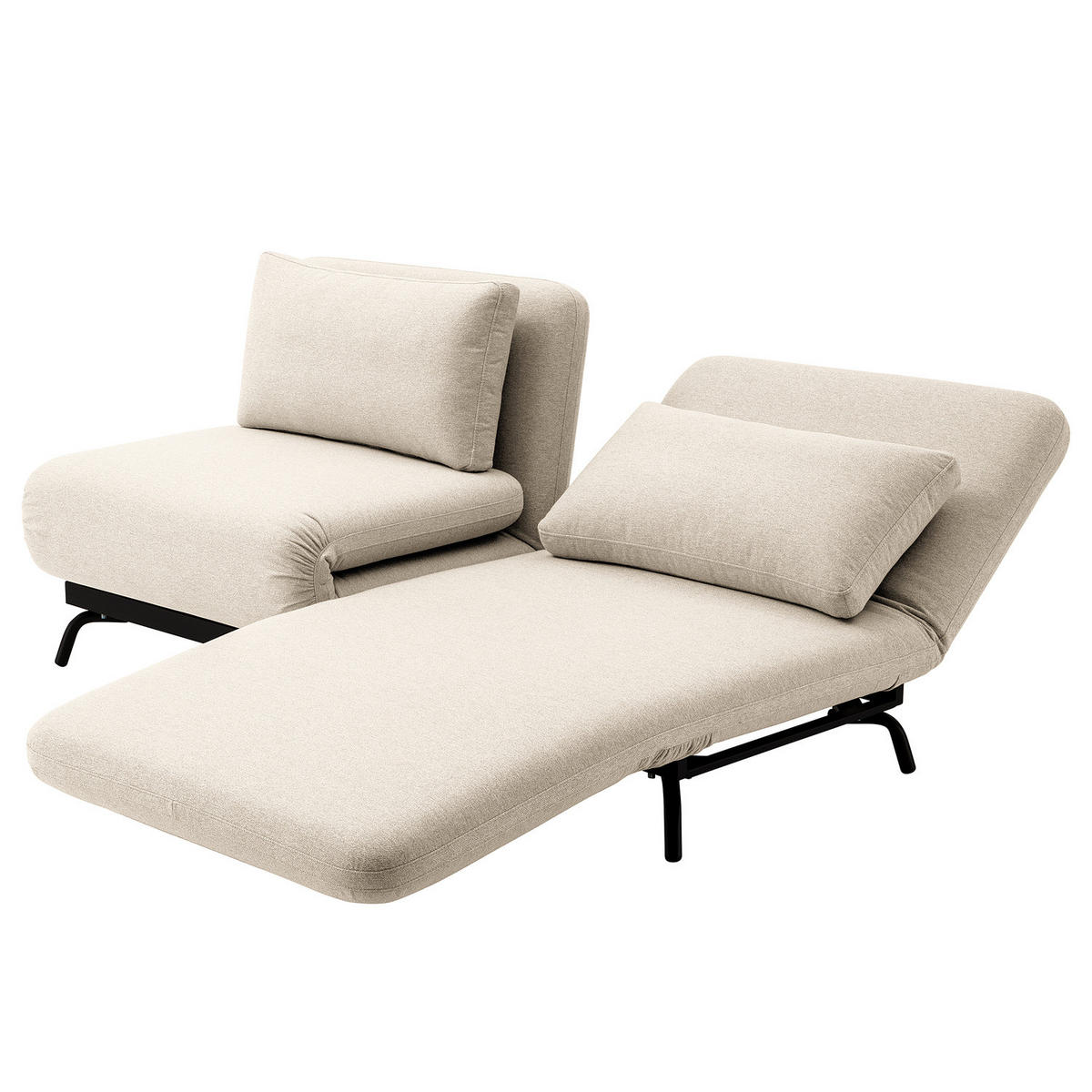 SCHLAFSOFA mit Relaxfunktion - Webstoff - Beige/Schwarz, Textil/Metall (184/78/85cm) - home24
