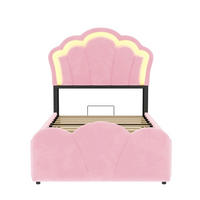 POLSTERBETT 90x200 cm mit hydraulischem Stauraum - LED Beleuchtung & Ladeanschluss - Rosa - ohne Matratze - Pink, Textil (90/200cm) - DELFA