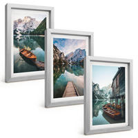 BILDER SET 3er Set - 20x30 cm Silberner Rahmen - See, Berge, Boote, Ferienhaus - Silberfarben, Kunststoff (20/30cm) - TULUP