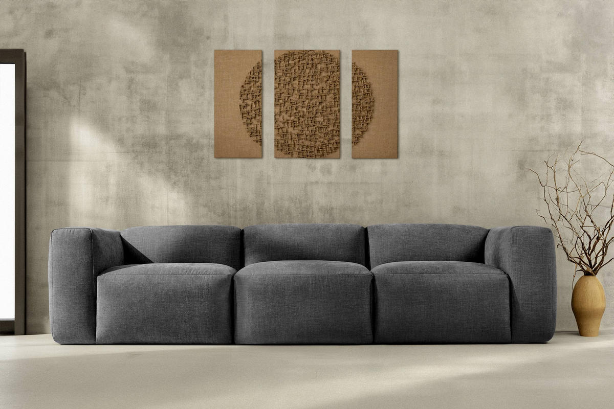 3-SITZER-MODULSOFA BUFFO mit extrem weicher und bequemer Sitzfläche, Gewebestoff, aschfahl - Grau, Textil (290/73/96cm) - KONSIMO®