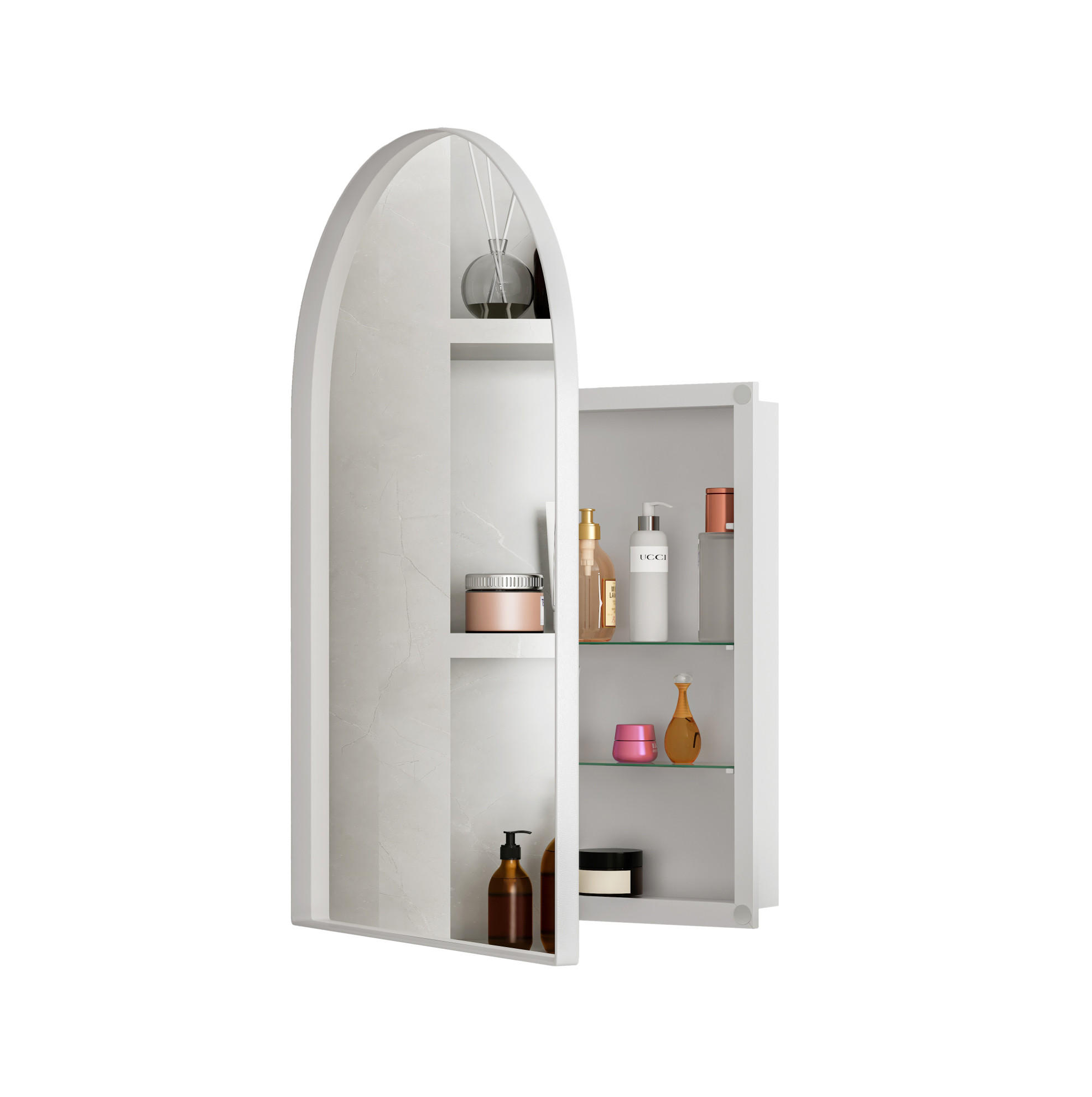 SPIEGELSCHRANK 91x61x12cm in Weiß mit Metallrahmen und gehärtetem Glas - Weiß, Glas (61/91/12cm) - Modfu