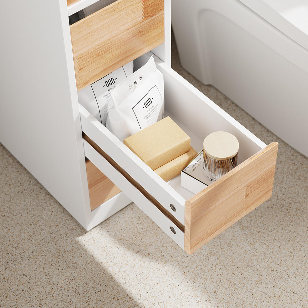 BADUNTERSCHRANK mit 3 Schubladen Weiß 65x23x82cm Minimalistisch - Weiß, Holzwerkstoff (23/82/65cm) - SoBuy