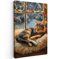 LEINWANDBILD Katze - Weihnachten - Winter - Tier 80x120 cm - Bernsteinfarben, Textil (80/120cm) - MuchoWow
