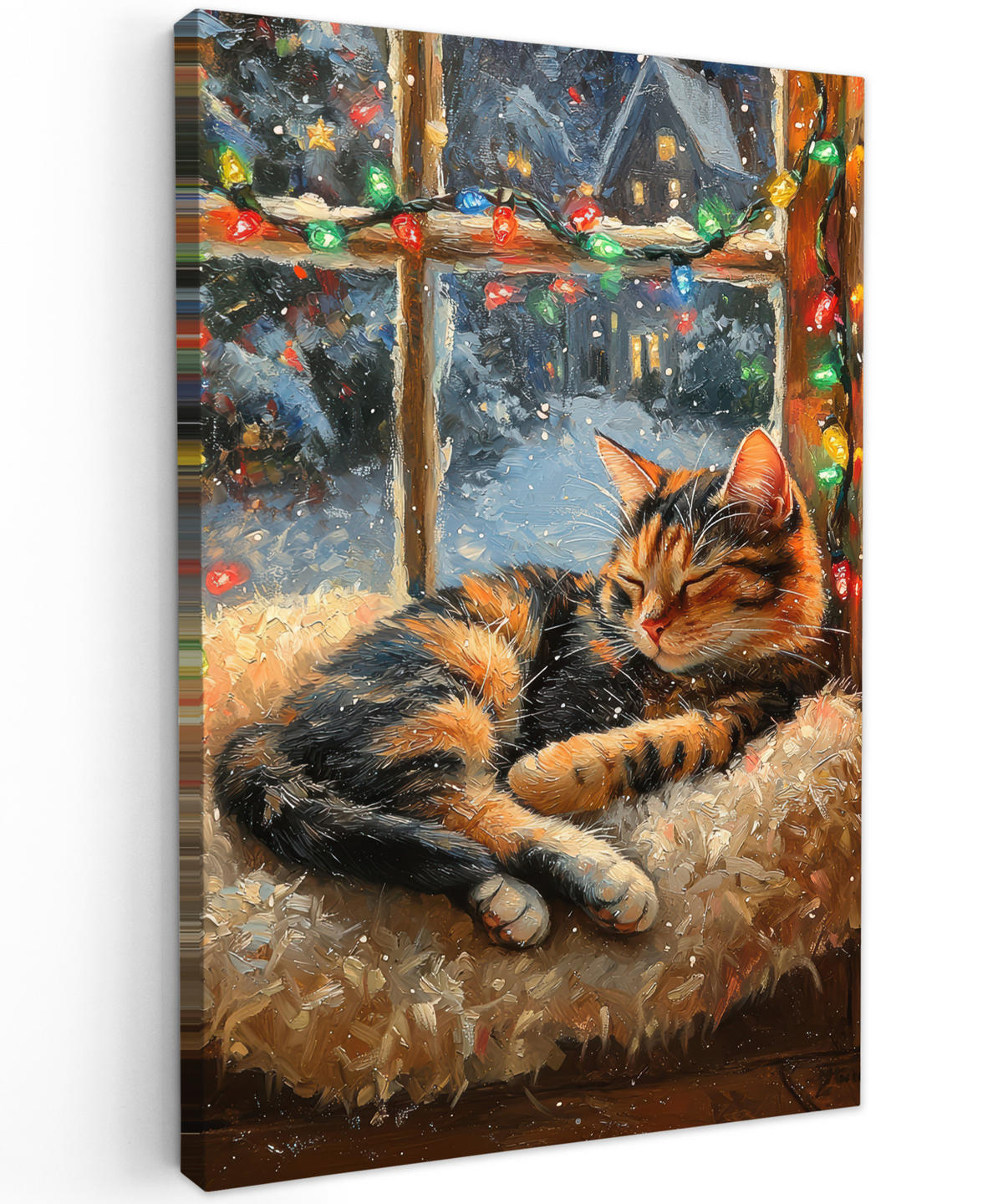 LEINWANDBILD Katze - Weihnachten - Winter - Tier 80x120 cm - Bernsteinfarben, Textil (80/120cm) - MuchoWow