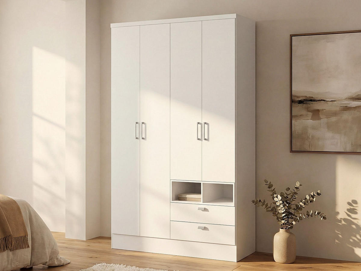 KLEIDERSCHRANK - 120 cm x 46 cm - Holz, Platte - Weiß ODILON - Weiß, Holz (120/206/46cm) - Vente-Unique