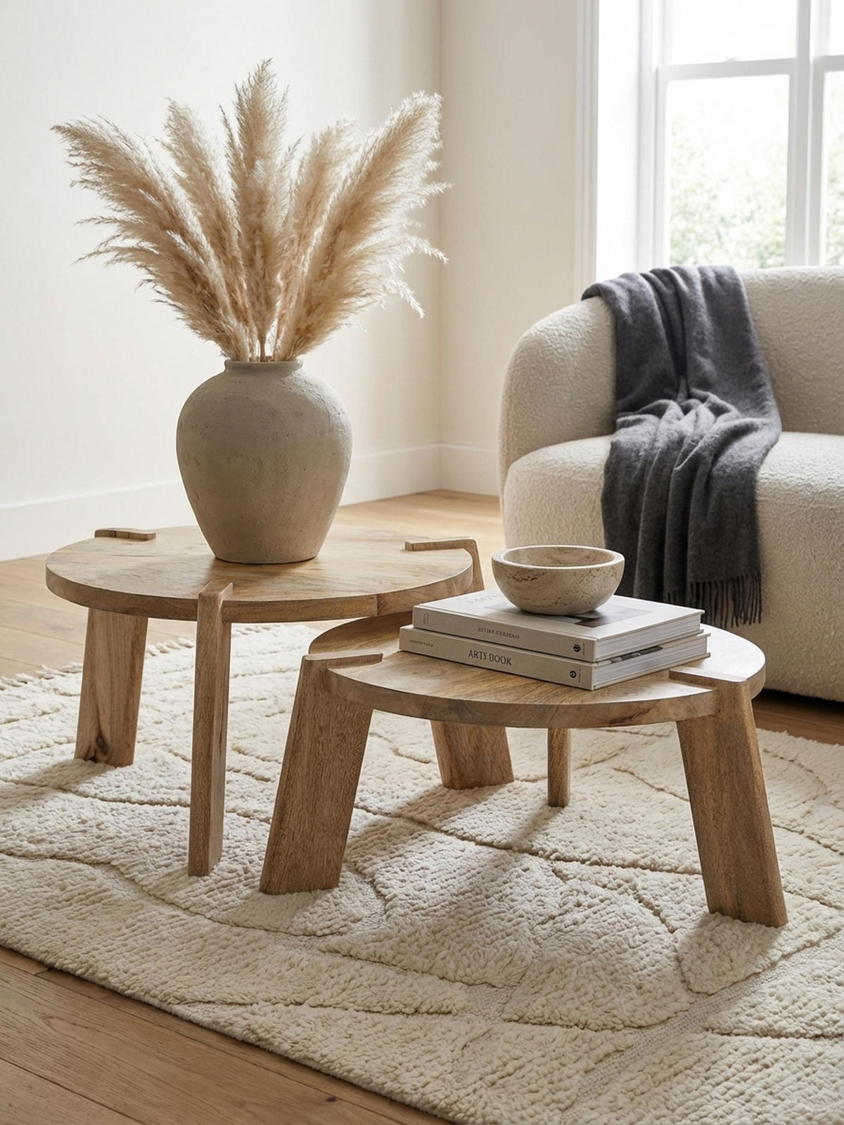 COUCHTISCH 2er Set Mango Massivholz Messingstreifen Handgefertigt HELEN, Beige 53x53x32 cm - Beige, Mangoholz/Holz (53/53/32cm) - KADIMA DESIGN