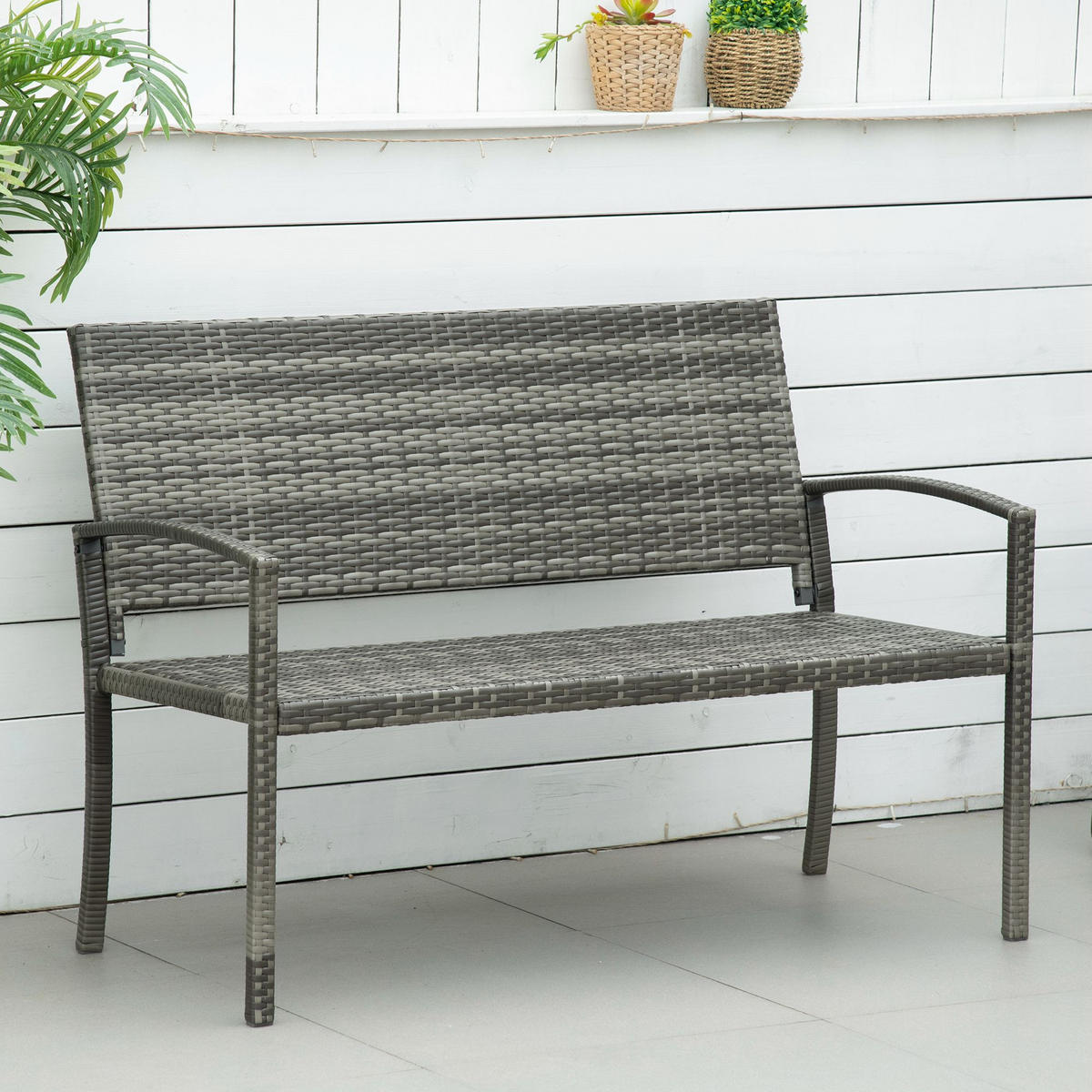 GARTENBANK mit Stahlrahmen für 2 Personen, bis 240 kg Belastbar, Grau, 122 x 60 x 85cm - Grau, Kunststoff (60/85/122cm) - Outsunny