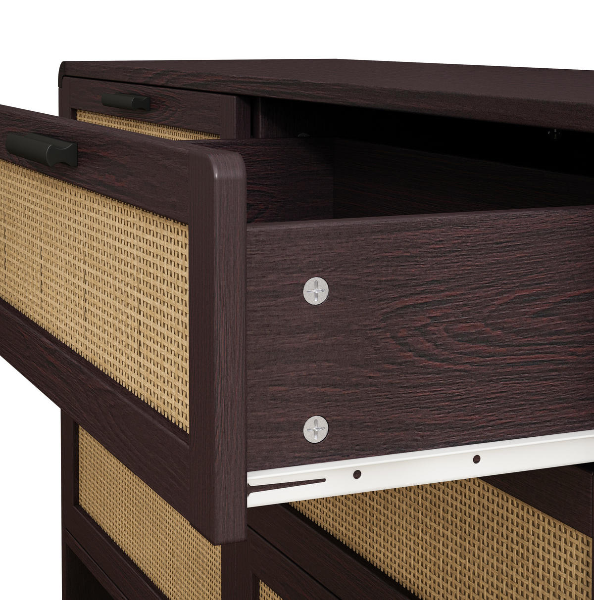 KOMMODE 130 cm Rotbraun aus Holzwerkstoff mit Rattangeflecht - Braun, Holzwerkstoff (40/74/130cm) - OKMYHOME