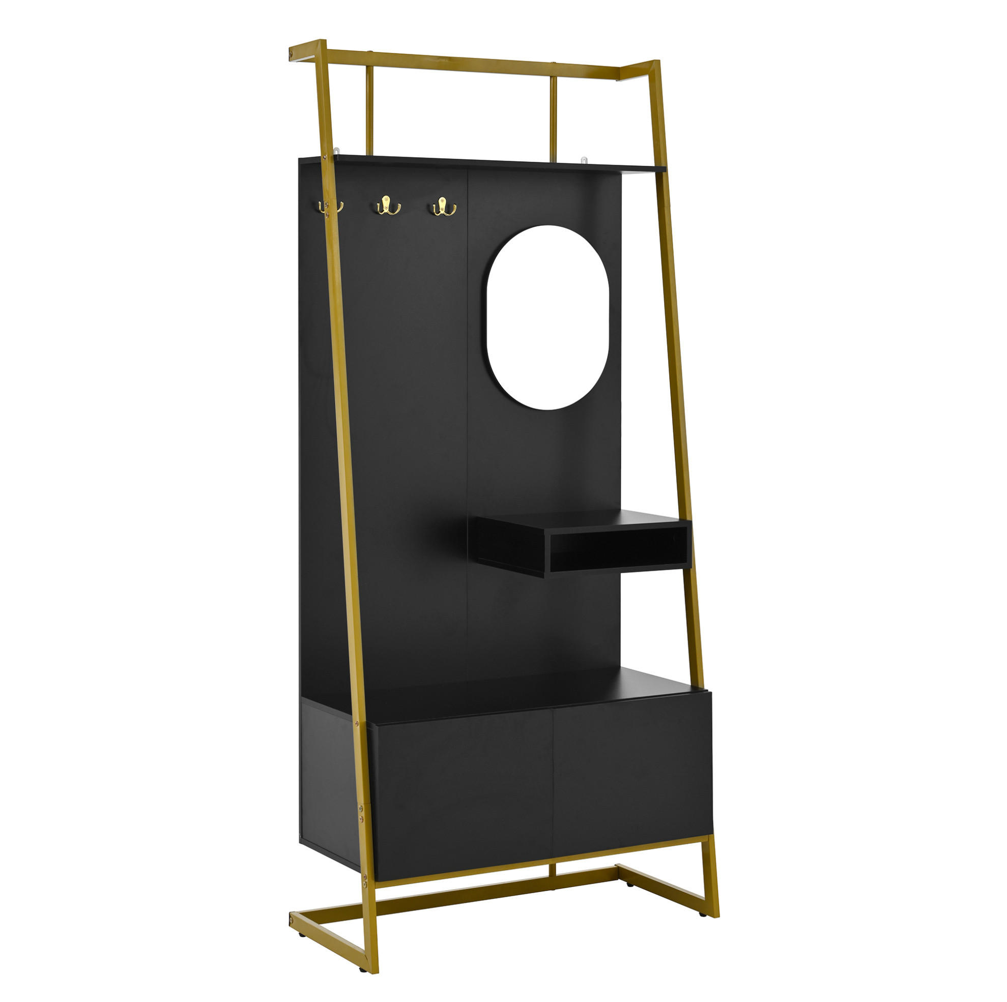 STANDGARDEROBE mit Spiegel und Schuhablage 78/38,5/180,5 cm in Schwarz - Schwarz, Holzwerkstoff (78/180.5/38.5cm) - BEAOK
