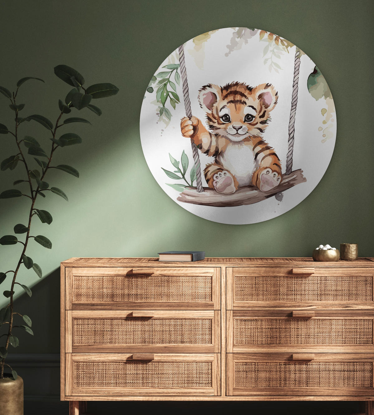 WANDBILD Tiger - Tier - Kinder - Dschungel 90x90 cm - Dunkelorange, Kunststoff (90/90cm) - MuchoWow