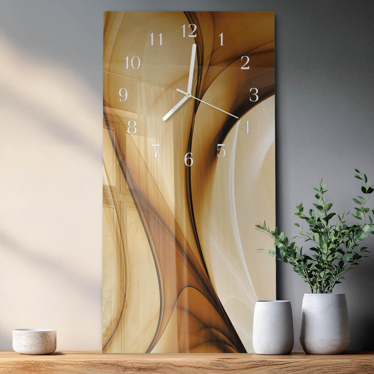 WANDUHR 30x60 cm - Abstraktion - Beige, Glas (30/60/0.4cm) - TULUP