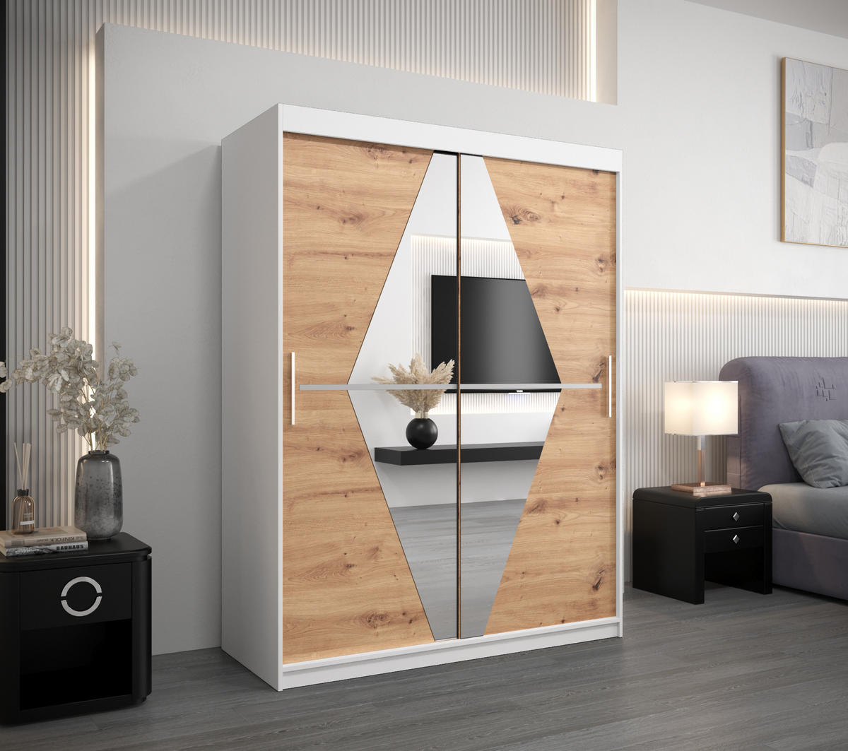 SCHWEBETÜRENSCHRANK 200/150/62 2-türig - Silberfarben/Eiche Artisan, Holz/Kunststoff (150/200/62cm) - Abiks Möbel