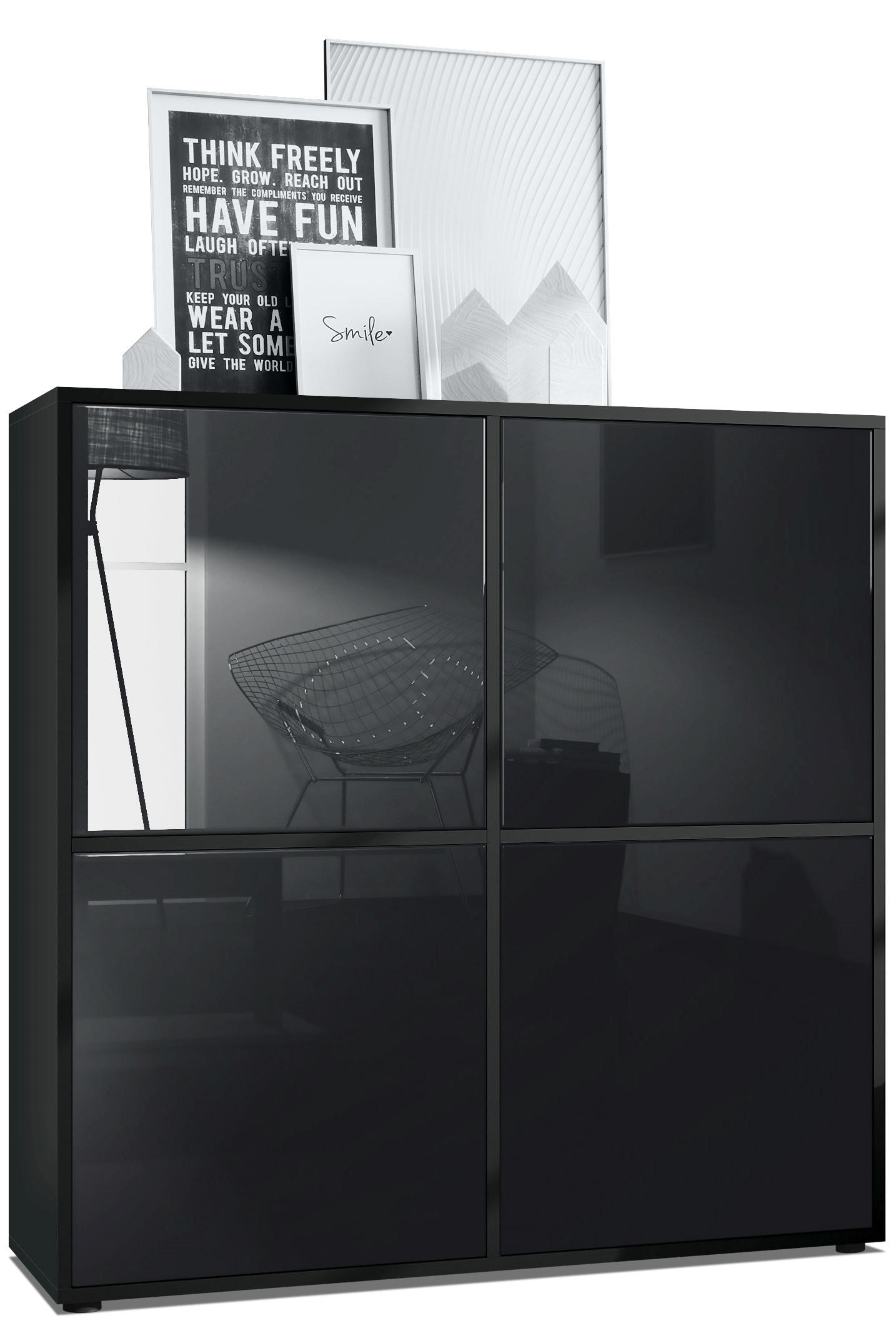Vladon Highboard Schwarz Hochglanz 104x105.5x35.5 cm