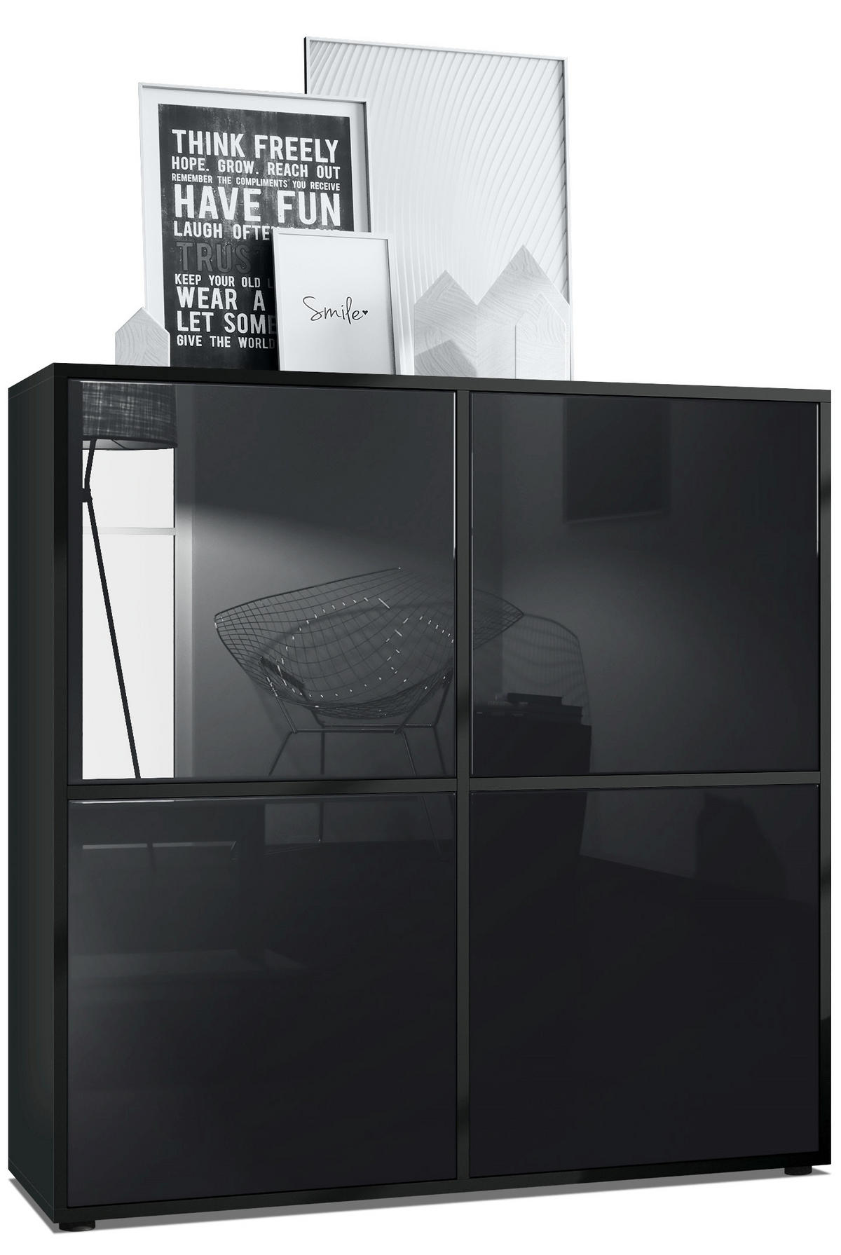 HIGHBOARD Cuba Türen in Schwarz Hochglanz - Schwarz Hochglanz, Holzwerkstoff (104/105.5/35.5cm) - Vladon