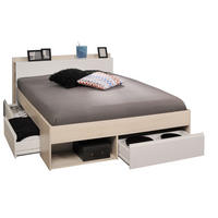 BETT mit Regal und 3 x Schubkasten Stauraumbett 140 x 200 cm - Eichefarben/Weiß, Holz/Holzwerkstoff (140/200cm) - Parisot Meuble