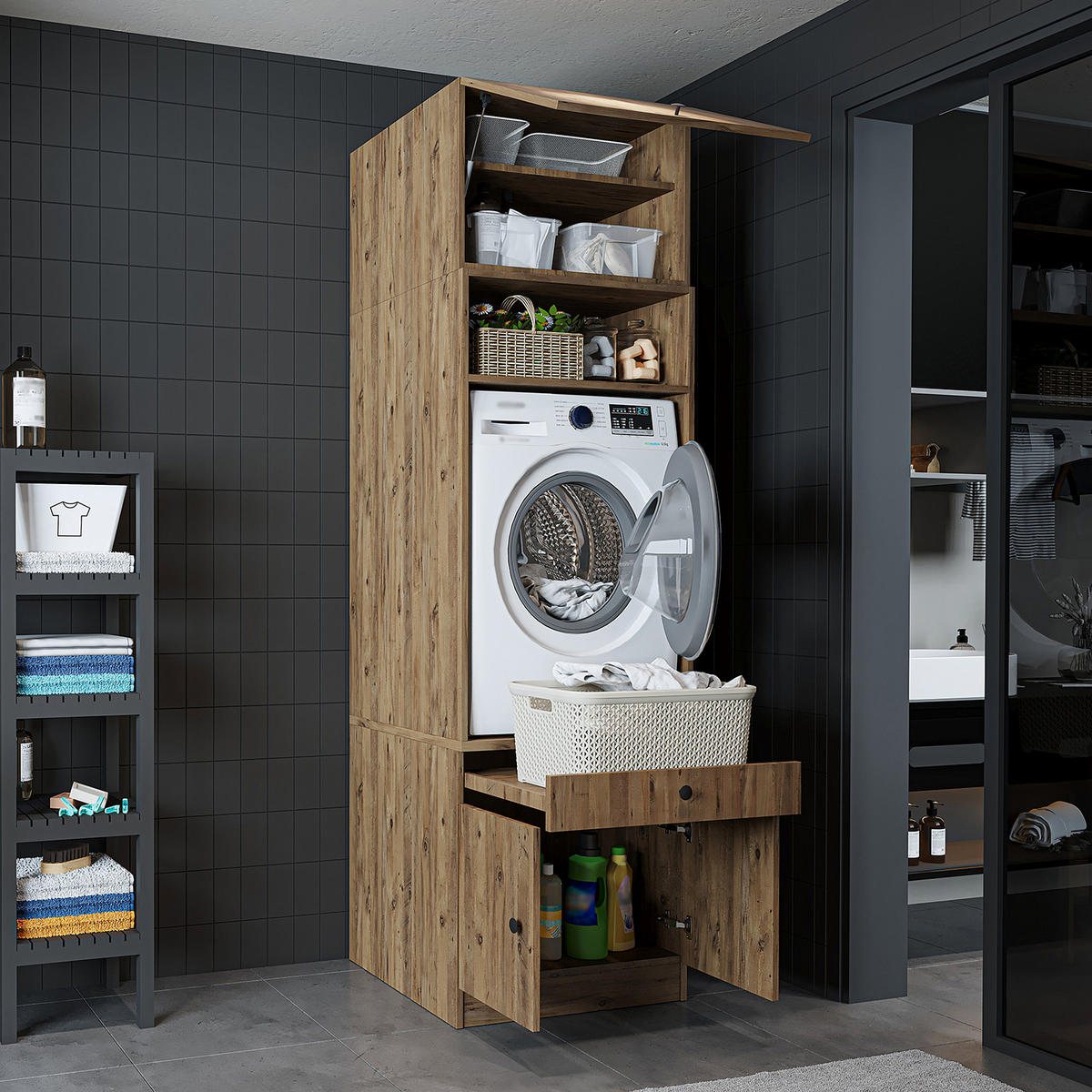 WASCHMASCHINENSCHRANK Serie 1 65cm Breit, 230cm Hoch - Eichefarben, Holzwerkstoff (65/230/67cm)