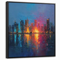 LEINWAND Bilder mit Rahmen - Skyline - Pinselstriche - Dunkelblau - Leuchtend - 50x50 - Blau, Textil (50/50cm) - MuchoWow