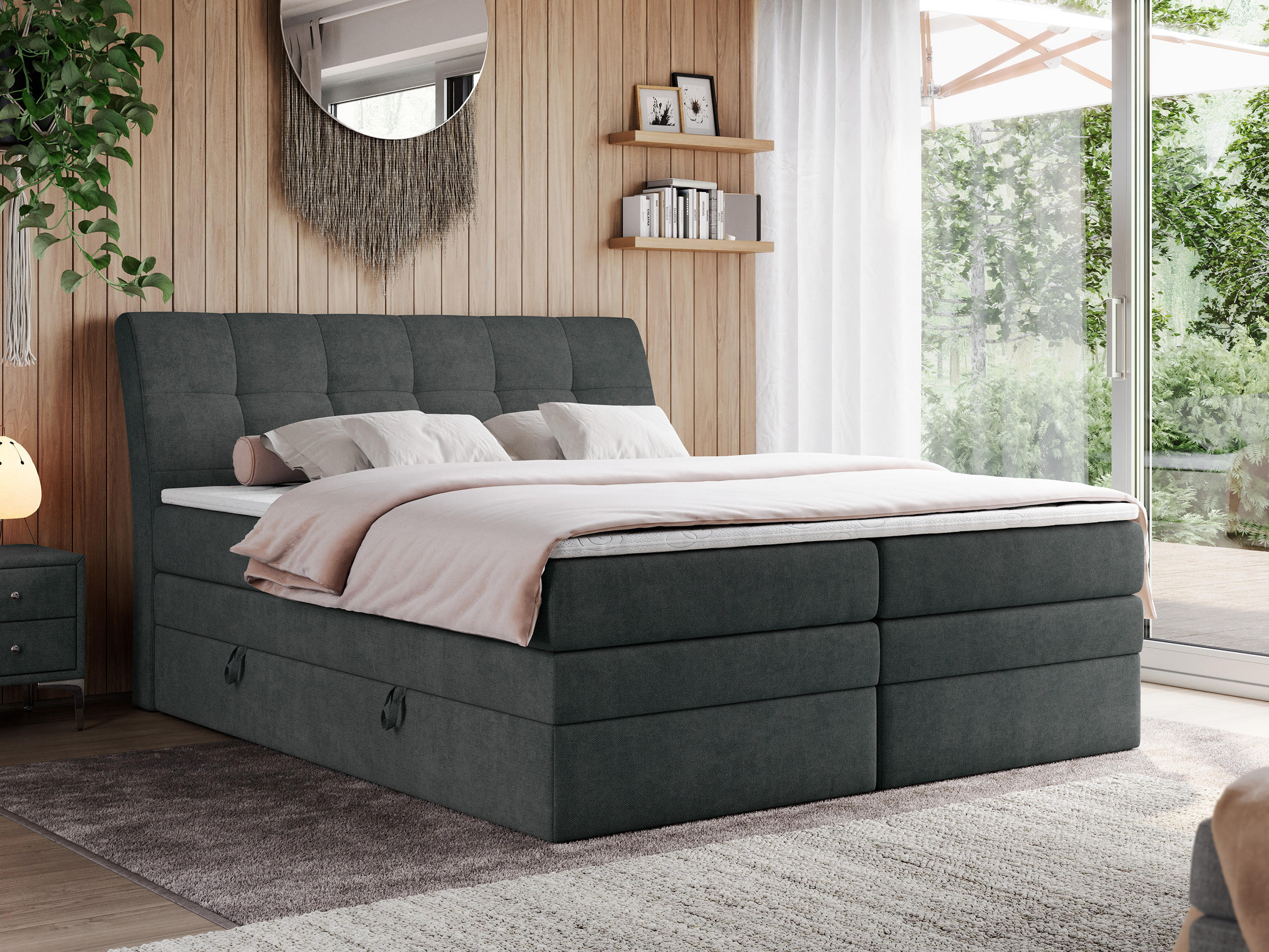 BOXSPRINGBETT GOLD-10 KING 140/200 Dunkelgrau Struktur - H3 - Dunkelgrau, Holz/Textil (140/200cm) - MKS