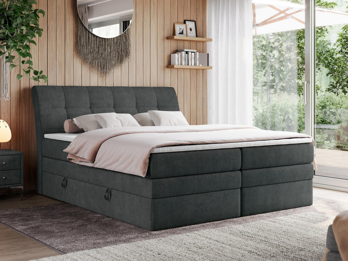 BOXSPRINGBETT GOLD-10 KING 140/200 Dunkelgrau Struktur - H3 - Dunkelgrau, Holz/Textil (140/200cm) - MKS