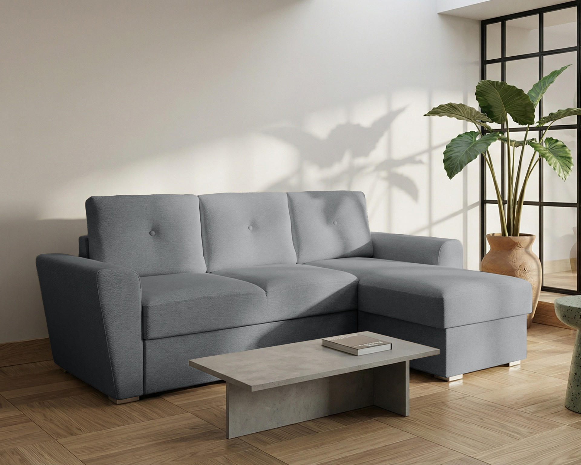 ECKSOFA Bellano Ecksofa L-Form - links oder rechts montierbar, dunkelgrau - Dunkelgrau, Holz (243/156cm) - Homesy