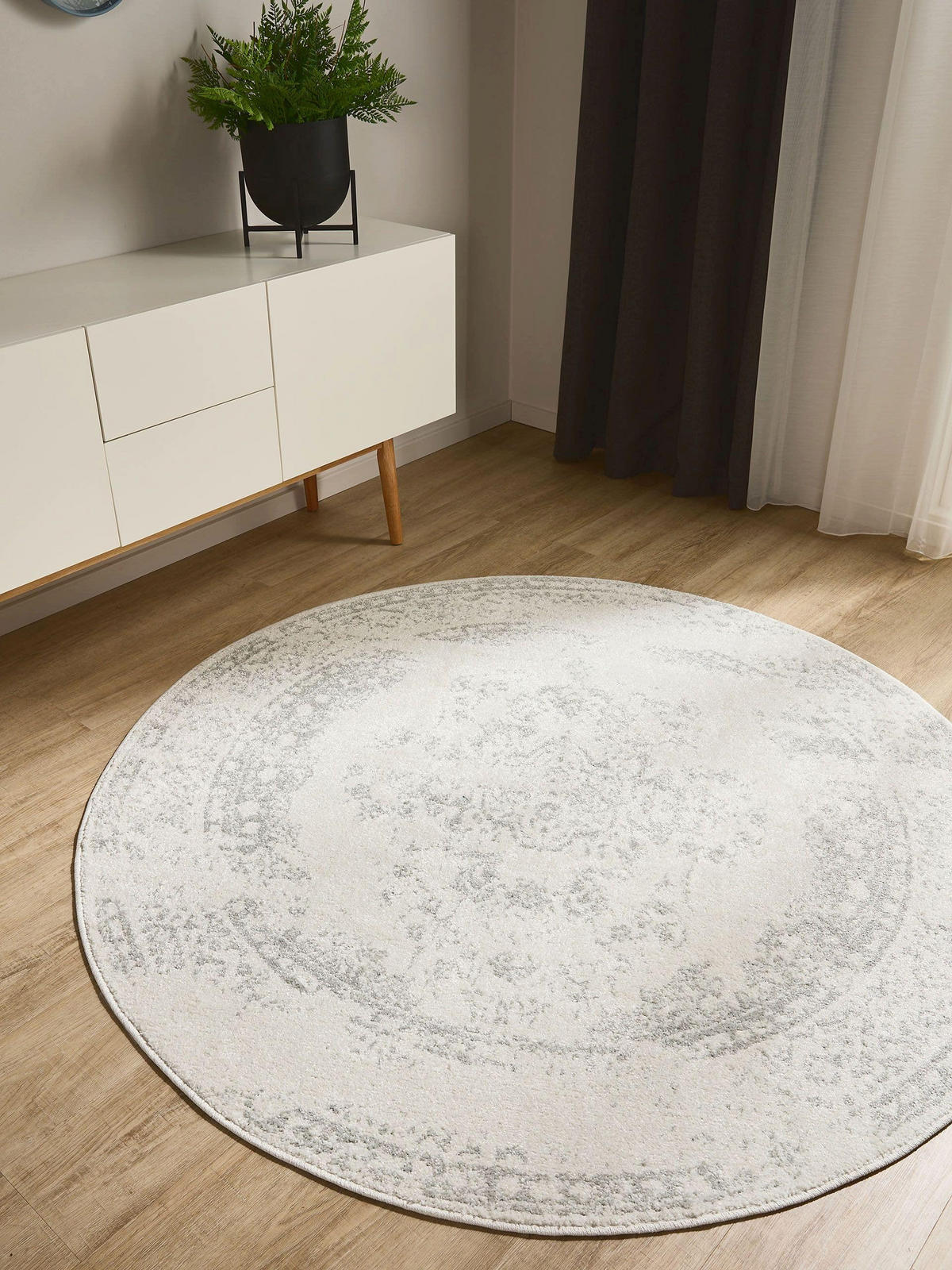 VINTAGE-TEPPICH Sia ø 160 cm rund - Taupe/Creme, Kunststoff (160/160cm) - benuta