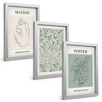 BILDER SET 3er Set - 20x30 cm Silberner Rahmen - Linien, Pflanzenmuster, Minimalismus - Silberfarben, Kunststoff (20/30cm) - TULUP