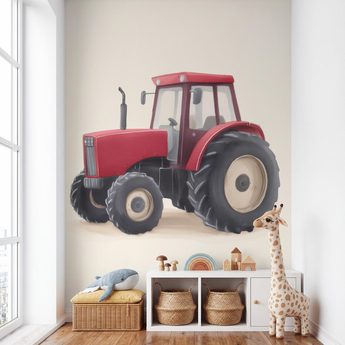 KINDERTAPETE - Traktor - Minimalistisch - Illustration - Rot - 160x280 cm - Rot, Papier (160/280cm) - OnlyWow