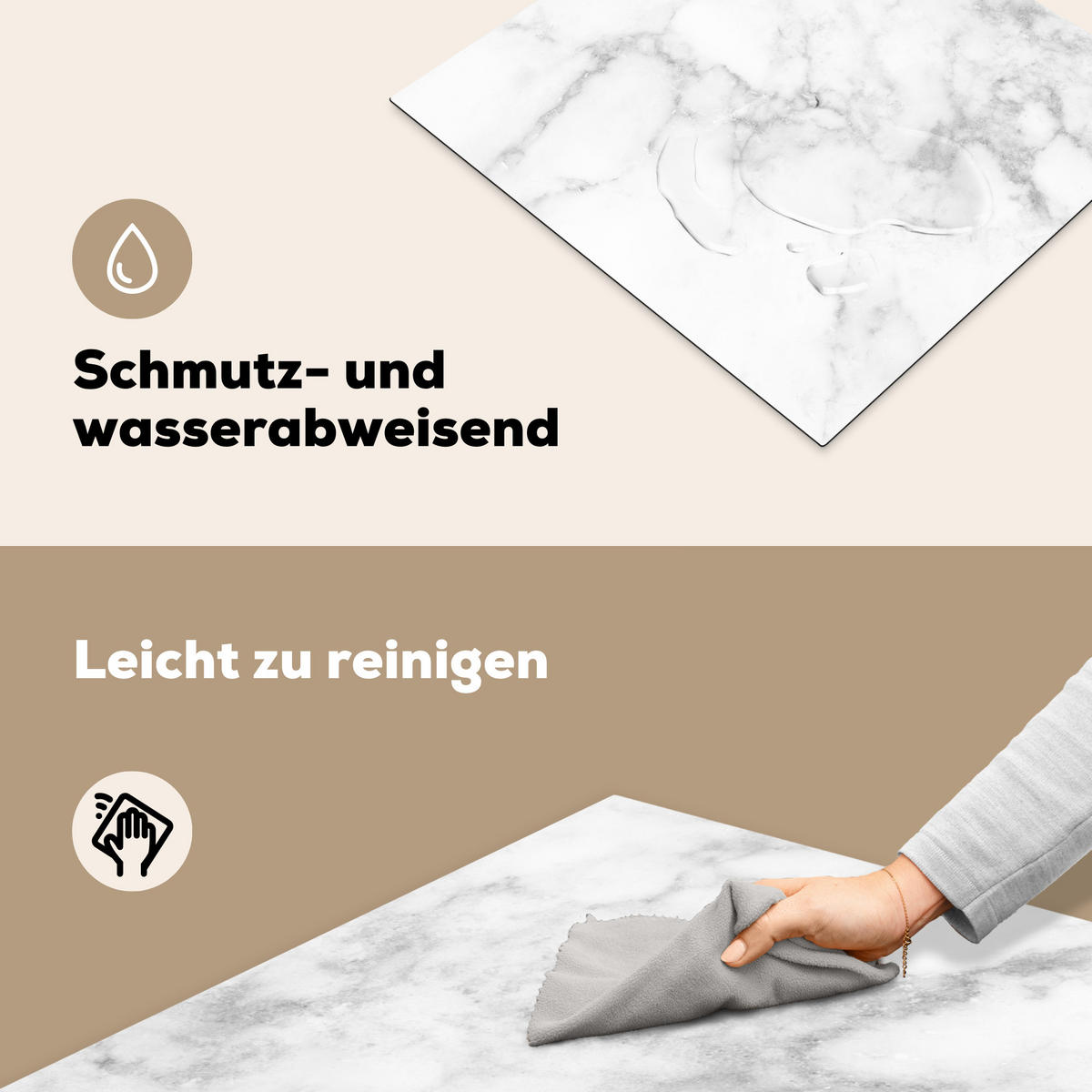 HERDABDECKPLATTE Marmor - Grau - Weiß - Strukturierter Marmor 58x51 cm - Weiß, Kunststoff (58.3/51.3/0.2cm) - MuchoWow