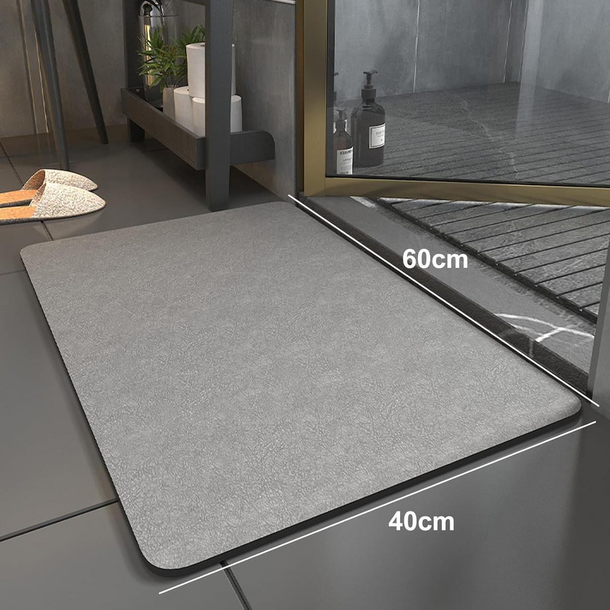 BADEMATTE Kieselgur Grau 40/60 cm Schnell Trocknend Saugfähig - Grau, Stein (40/60cm)