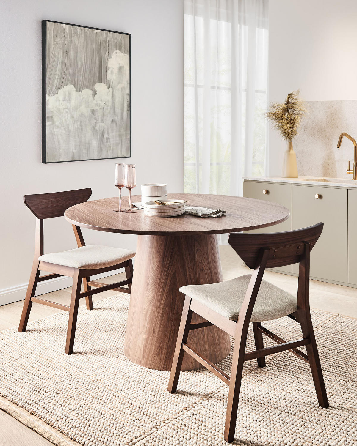 ESSZIMMERSTUHL 2er-Set Dunkelbraun Hopkins - Dunkelbraun/Beige, Holz (54/79/57cm) - Beliani