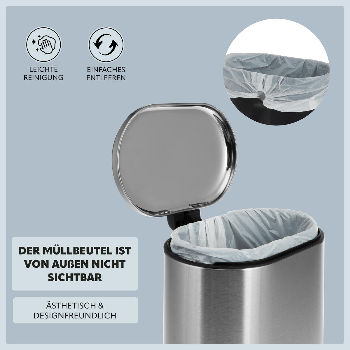 TRETEIMER 6 Liter BARBENA, silber, Edelstahl - Edelstahlfarben, Metall (24/31/22cm) - bremermann