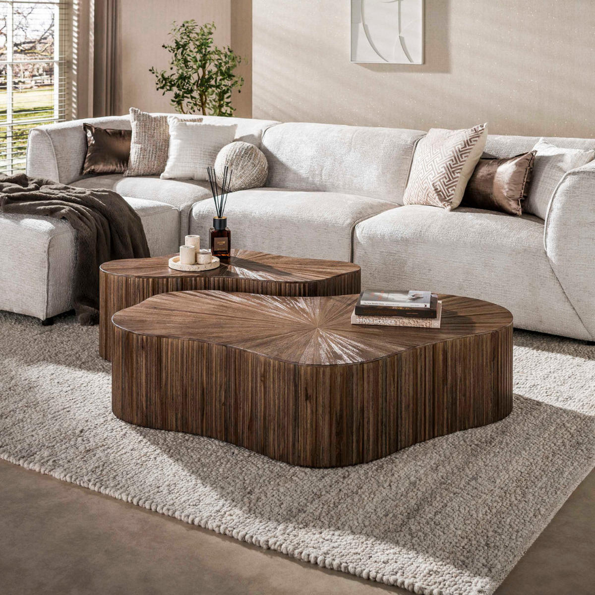 COUCHTISCH-SET VINCENZO GRANDE Organische XL-Blocktische aus Teak - Braun, Holz (68/73/31cm) - alesvelt