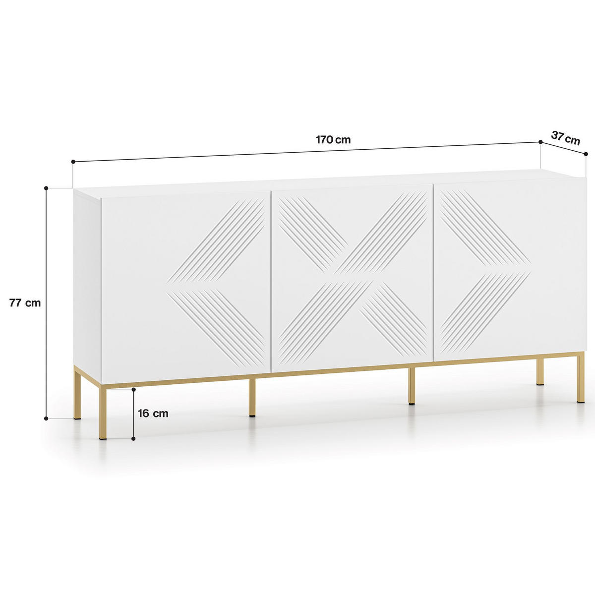 TÜRKOMMODE NEBRO,Weiß/Goldfarben - Goldfarben/Weiß, Holzwerkstoff (170/77/37cm) - KONSIMO®