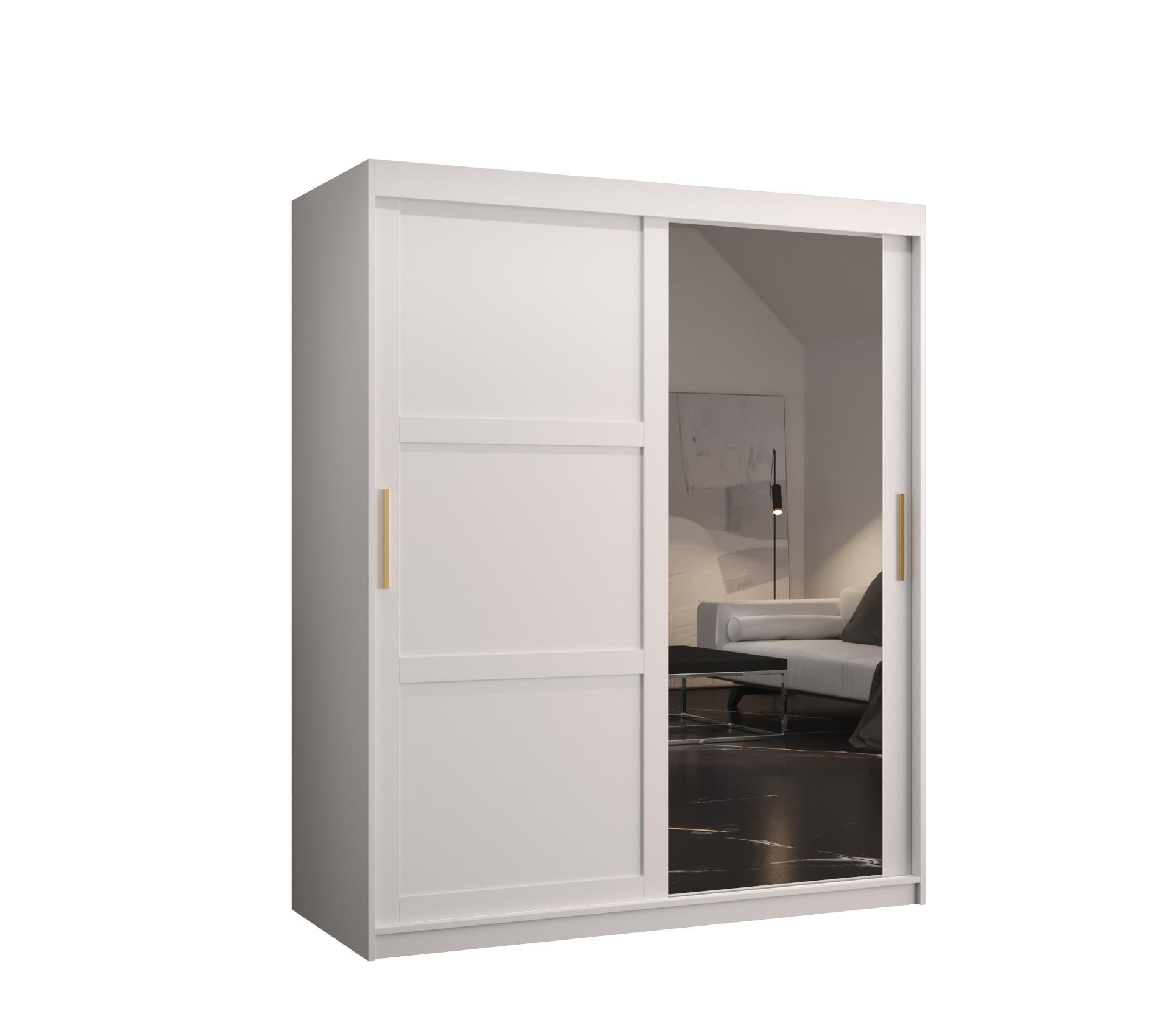 SCHWEBETÜRENSCHRANK 200/150/62 2-türig - Goldfarben/Weiß, Holz/Kunststoff (150/200/62cm) - Abiks Möbel