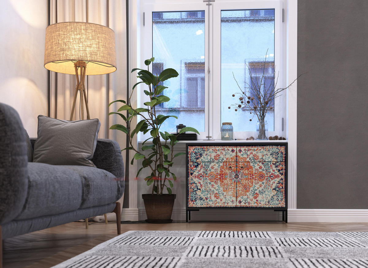 SIDEBOARD aus MDF mit 2 Türen und 2 Schubladen mit ALISE VINTAGE RUG-Aufdruck - Rot, Holzwerkstoff (90/84/45cm) - RNT By Really Nice Things