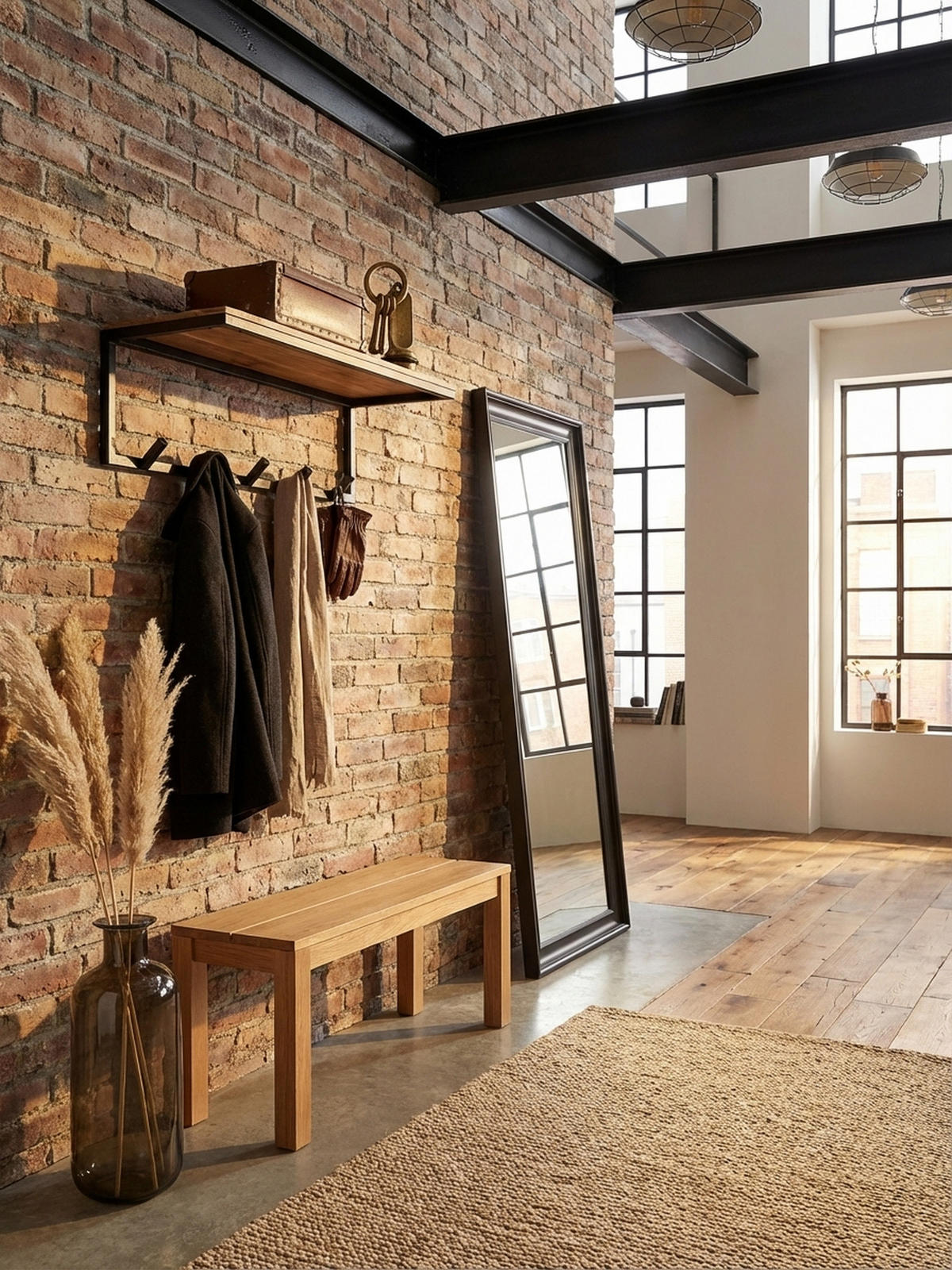 WANDGARDEROBE Akazie Massivholz Metall Modern 70x27x30 cm mit Hakenleiste und Ablage - Beige, Holz/Metall (70/27/30cm) - KADIMA DESIGN