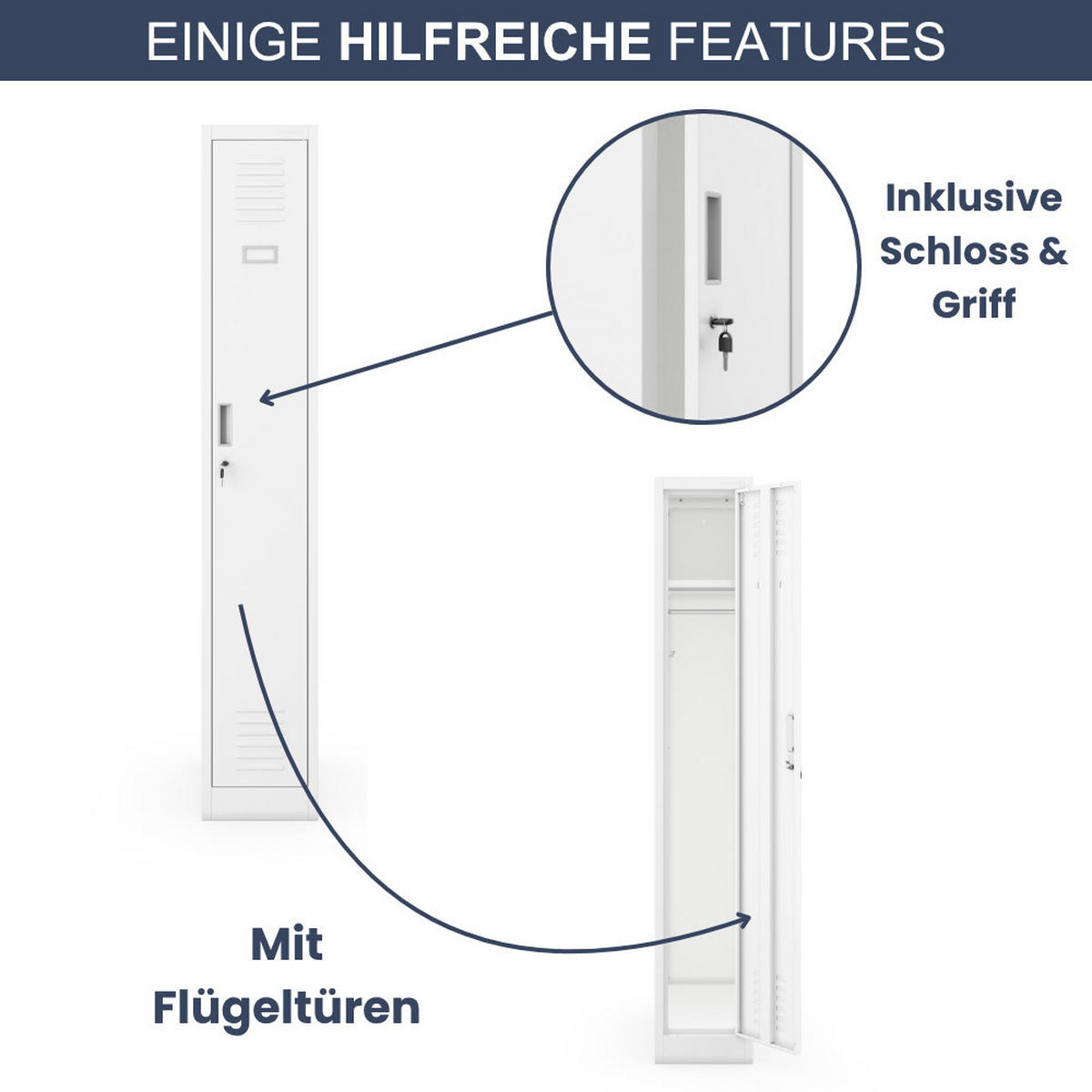 UMKLEIDESCHRANK Spind WIEN 1 Abteil 180x30x50cm Weiß - Weiß, Metall (30/180/50cm) - DELUKE