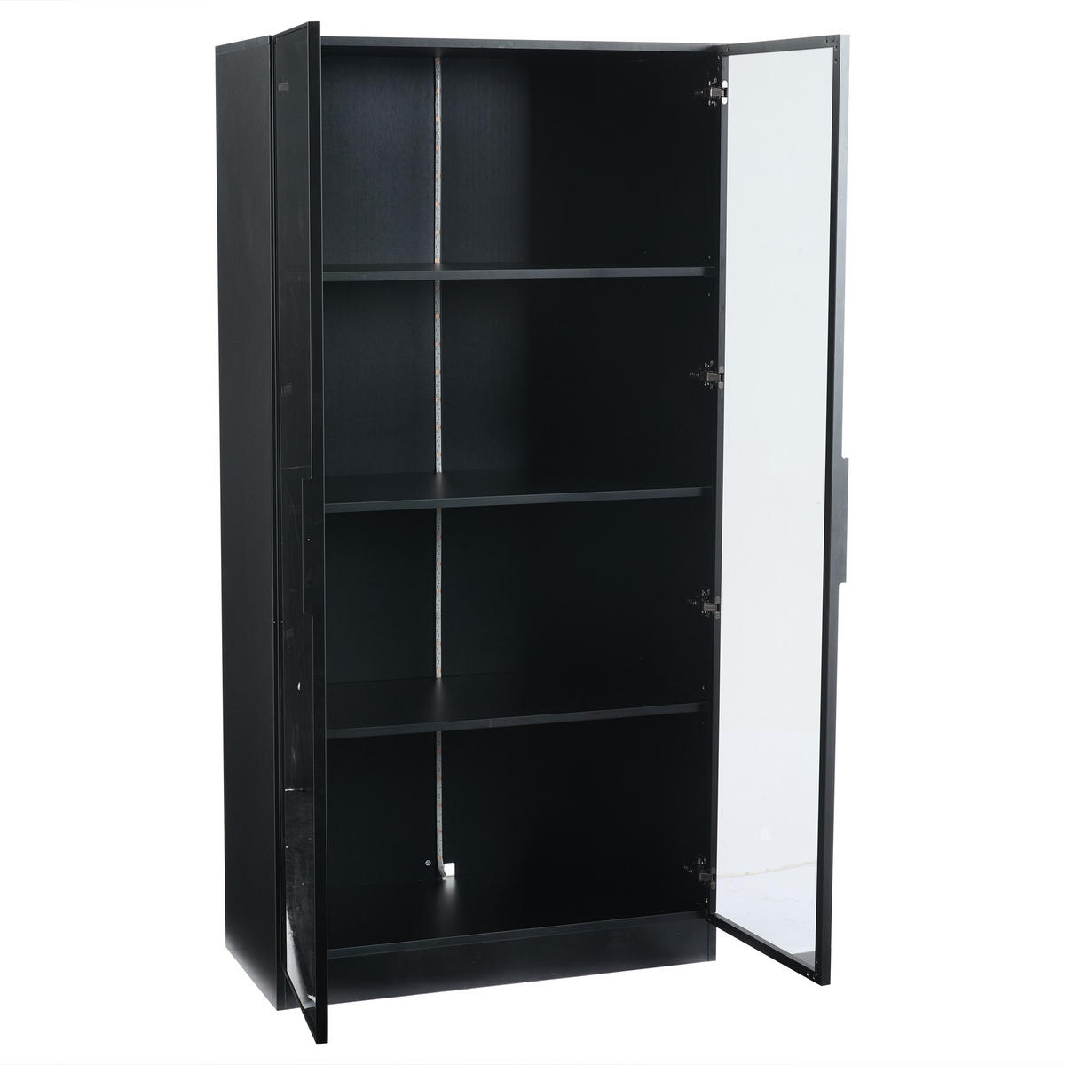 VITRINE LED Glas 2 Türen verstellbare Böden 160cm Schwarz - Schwarz, Holzwerkstoff (80/160/40cm) - FLIEKS