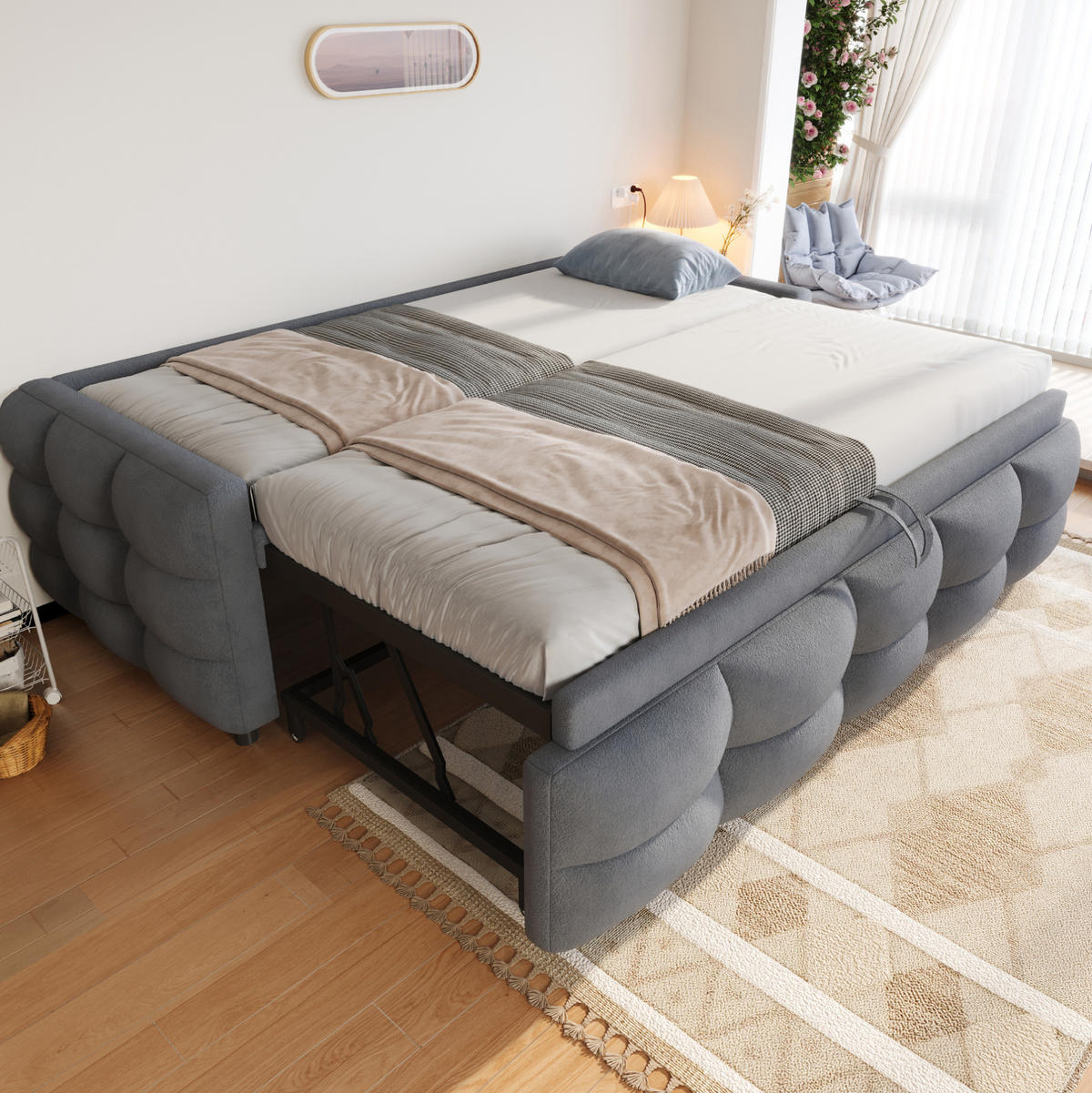 POLSTERBETT 90/190 cm grau aus Samtstoff ausziehbar - Grau, Textil (90/190cm) - OKWISH