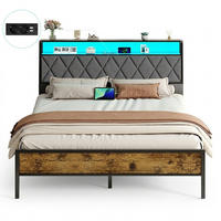 BETT 140 x 190 cm mit Metall Lattenrost,Bettgestell,Stauraum unter dem Bett,Doppelbett mit LED-Beleuchtung,mit 2 AC-Steckdosen und USB,Schwarz - Schwarz, Metall