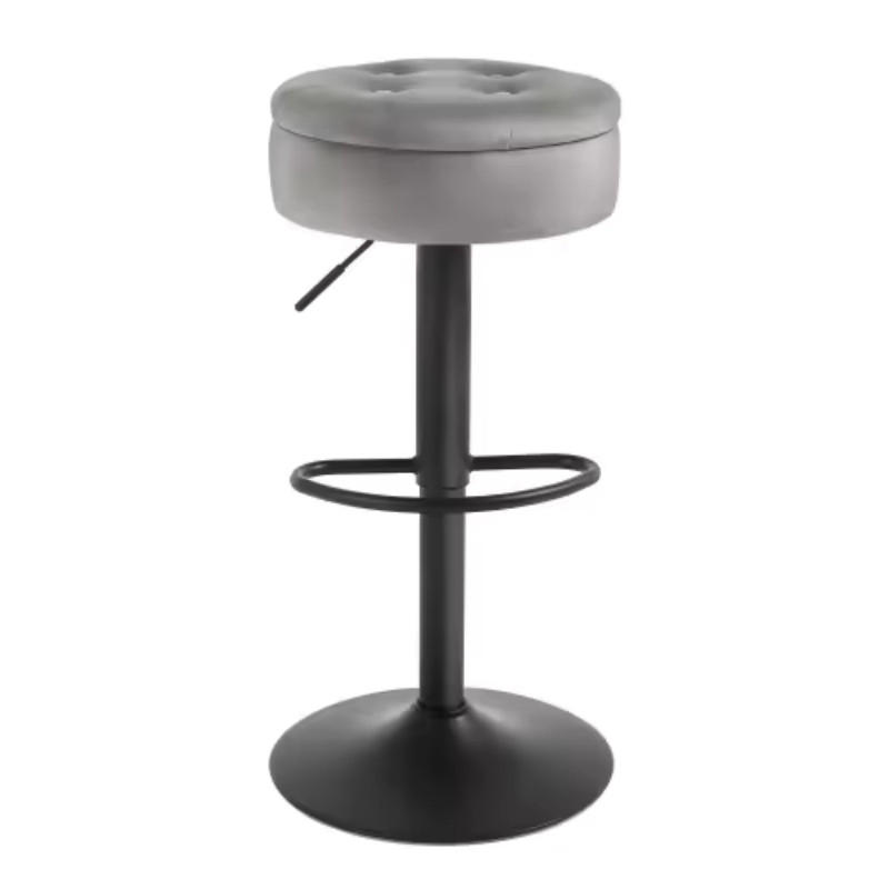 BARHOCKER 1er-Set Hellgrau mit Aufbewahrungsraum Samt & Höhenverstellbar - Hellgrau, Metall (39/79.5/39cm) - PANGIVO