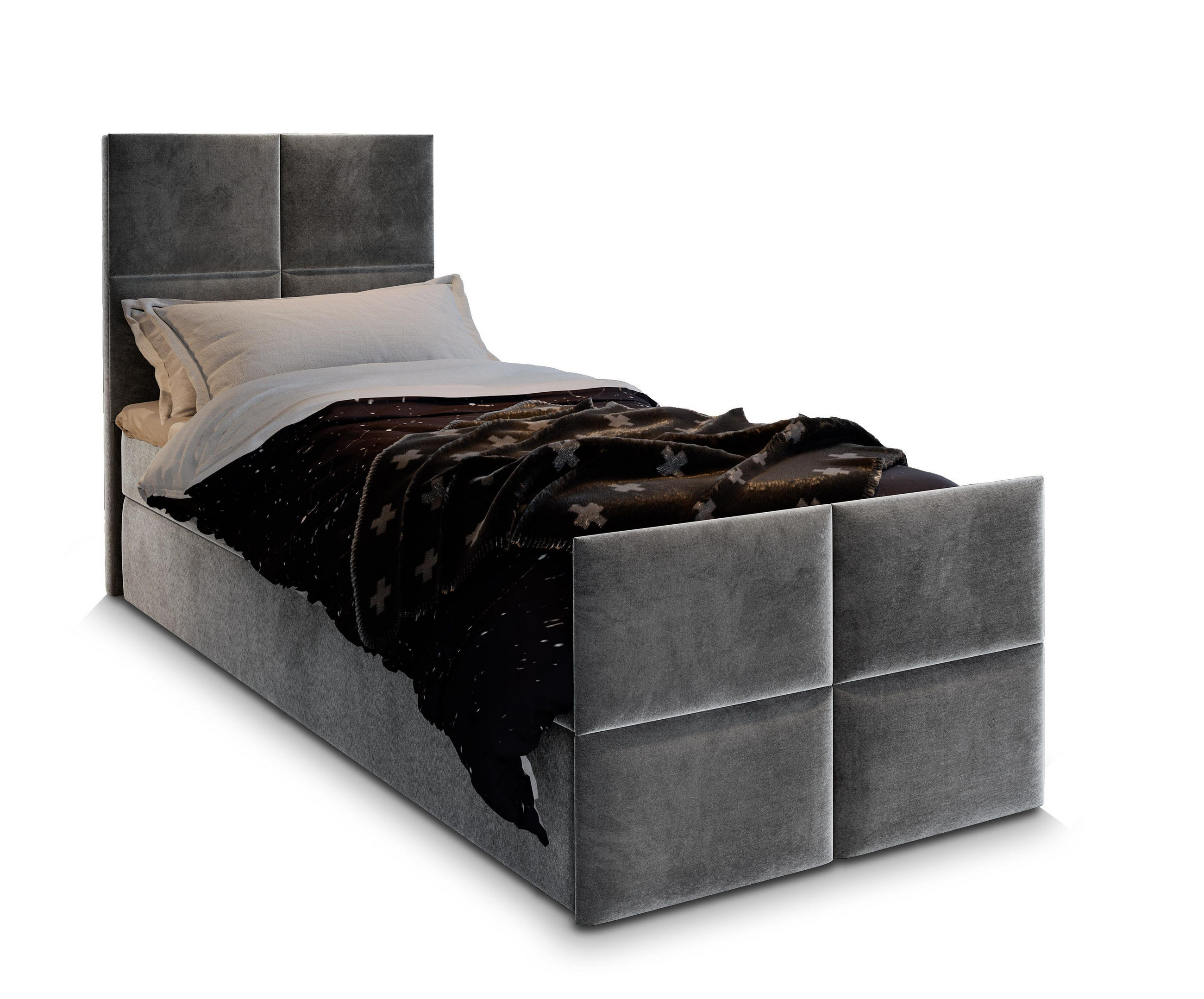BOXBETT ARIEL 100 100x200 cm mit Matratze und Topper - Grau - Grau, Holz (100/200cm) - MASSENO