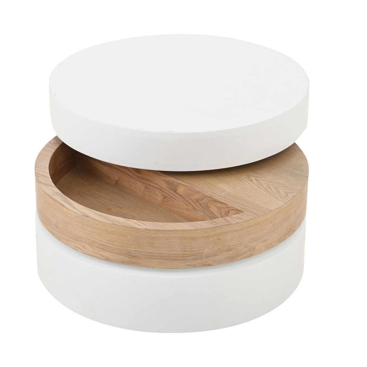 KONFERENČNÍ STOLEK otočný 360° bílý a přírodní, 60 × 60 × 35,1 cm - přírodní, kompozitní dřevo (60/60/35.1cm) - Urban Meuble