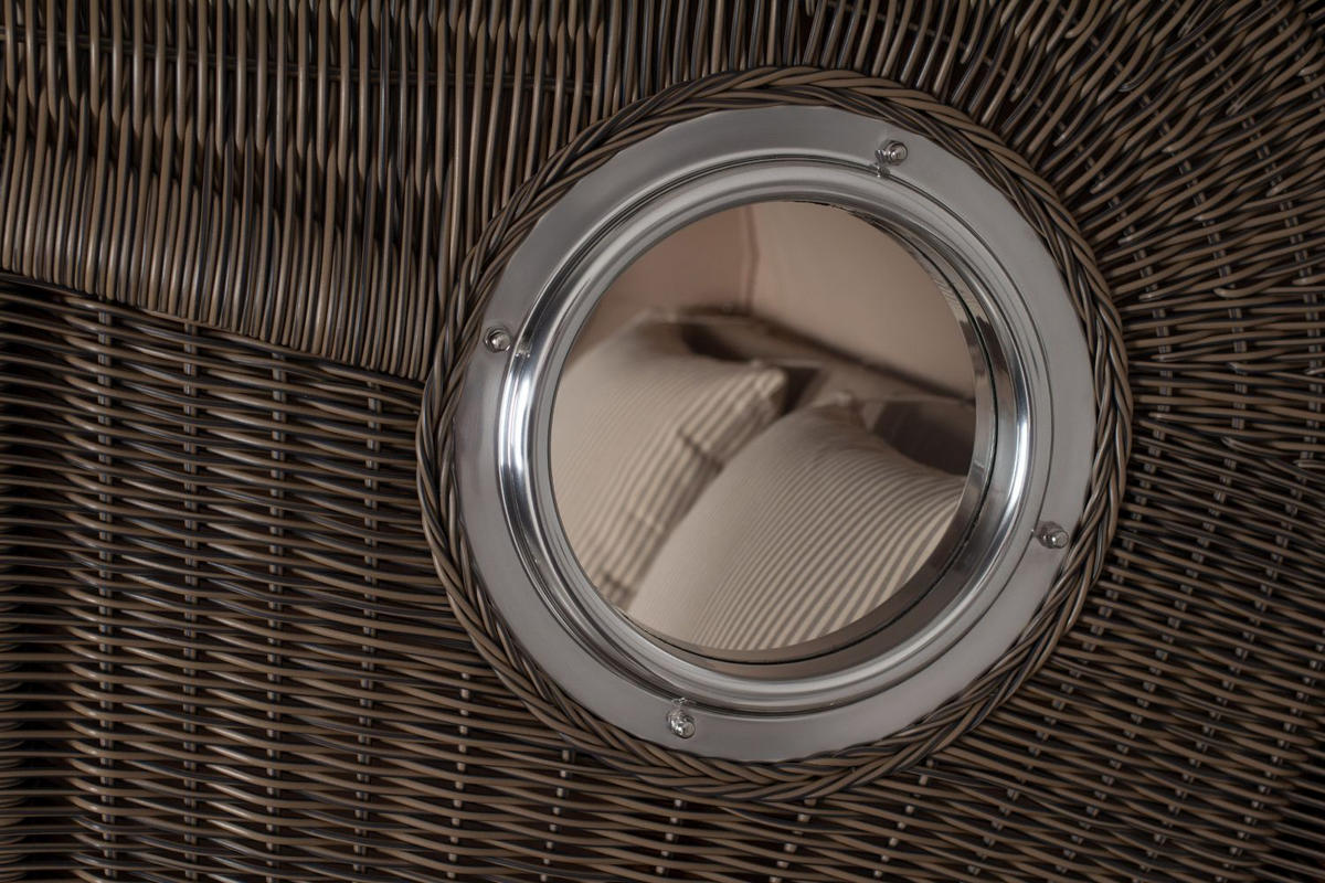 STRANDKORB Komplettset: Ammersee Grande XL Mahagoni Bullauge - PE grau - Modell 534 - Beige/Braun, Holz/Kunststoff (142/165/95cm) - bene living