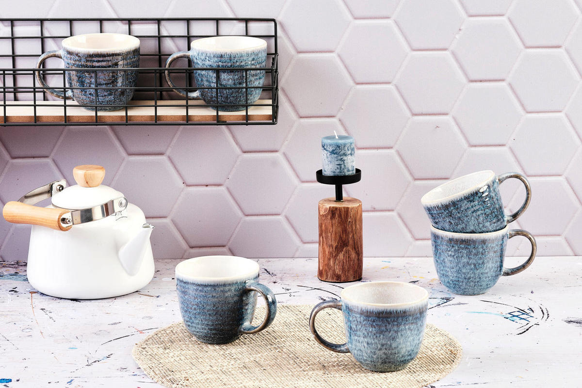 BECHER Cosmos 300ml - 6er-Set - Azur - Blau, Keramik (0.3L) - Björn