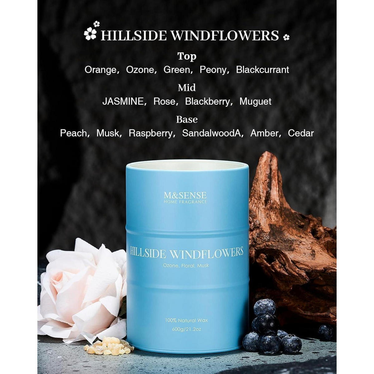 DUFTKERZE Hillside Windflower 600g Sojawachsmischung - Hellblau, Paraffin (13.5cm)